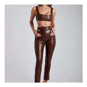 Chocolate Faux Leather 2 Piece Set.
Tailored faux leather croc pants with top